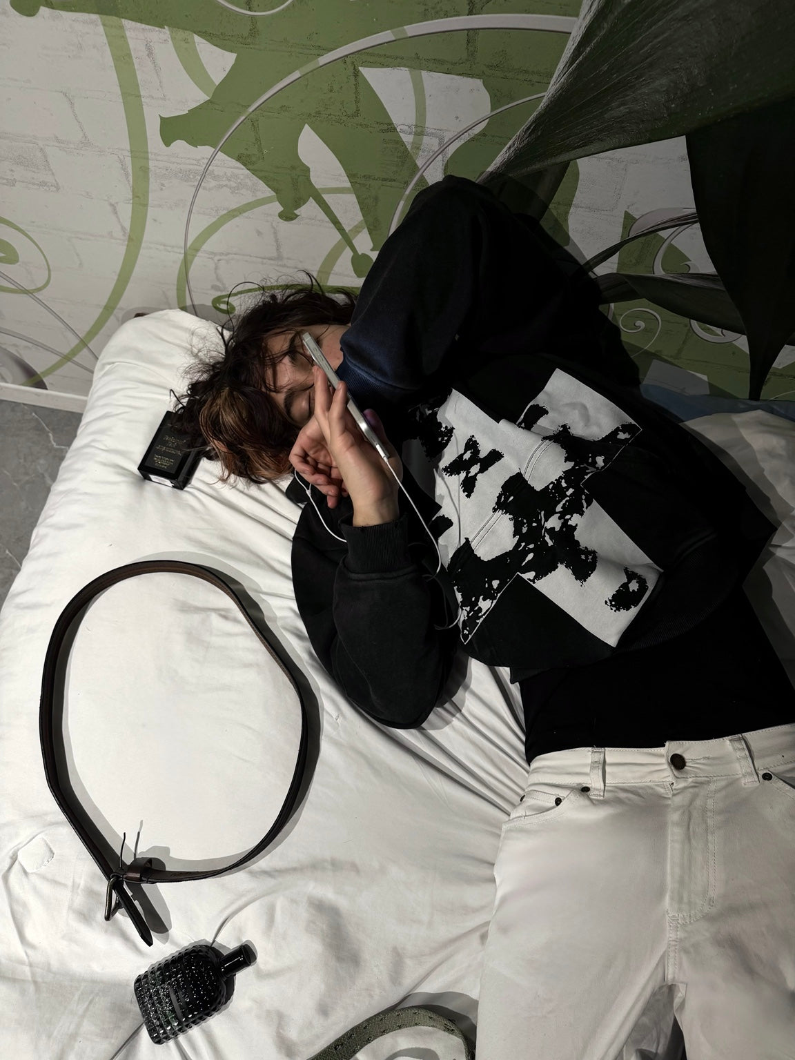 Missing Faces Hoodie editorial photograph on model